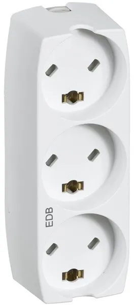 LK Grenuttag med 3 rektangulära EDB-kontakter, 2-polig med jord, vit